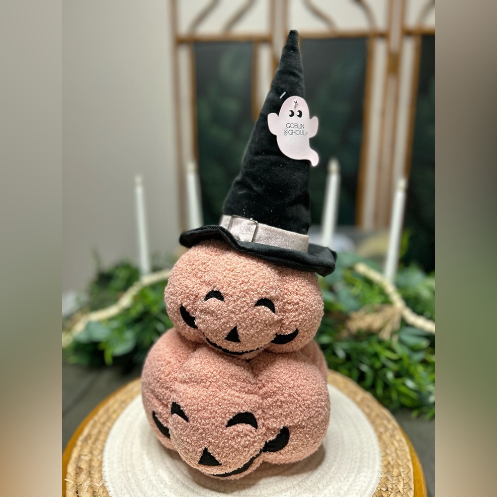 Goblin & Ghoul Halloween PINK Pumpkin Witch Pillow Plush 17.5”
